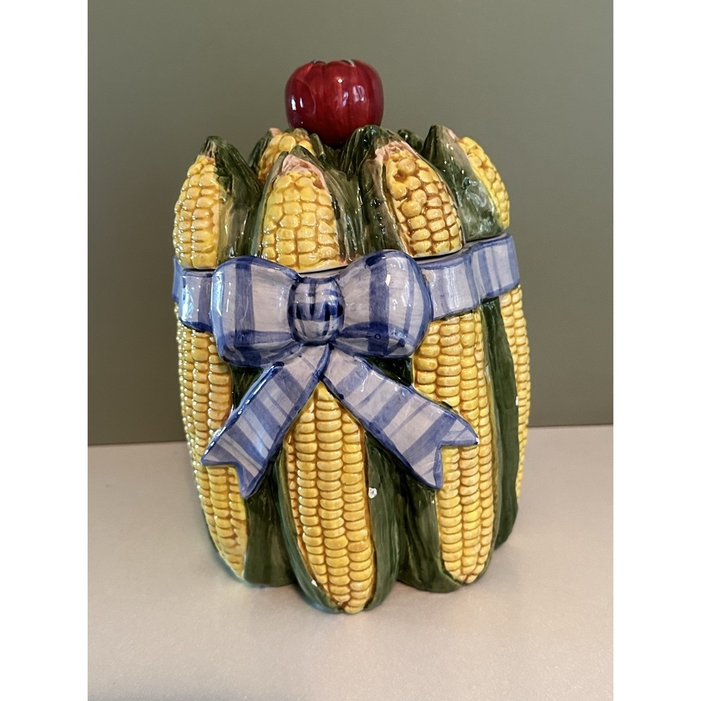 Retired Fitz and Floyd Classics Bouquet Corn w/ Tomato Canister 9"x 6" Vintage